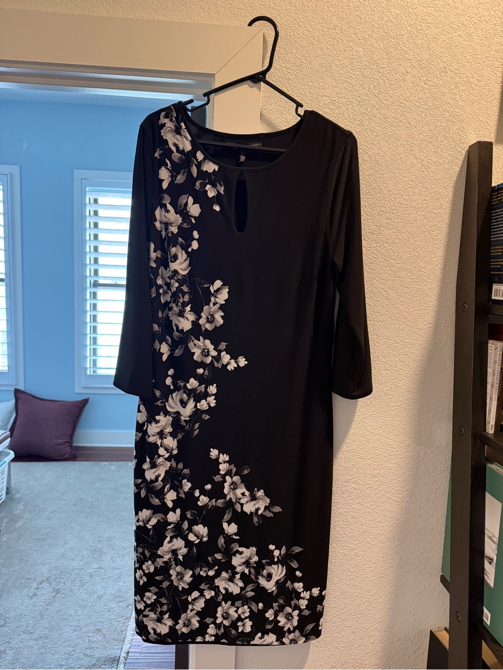 White House Black Market Black Dress with White Floral Print